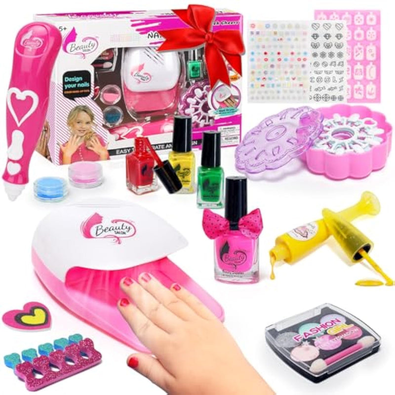 Kids Nail Polish Set For Girls, All In One Nail Art Kit With Nail Dryer/ Glitter Pen/ Nail Pen/ Eyeshadow - Birthday And Christmas Gifts For Girls Ages 5-12
