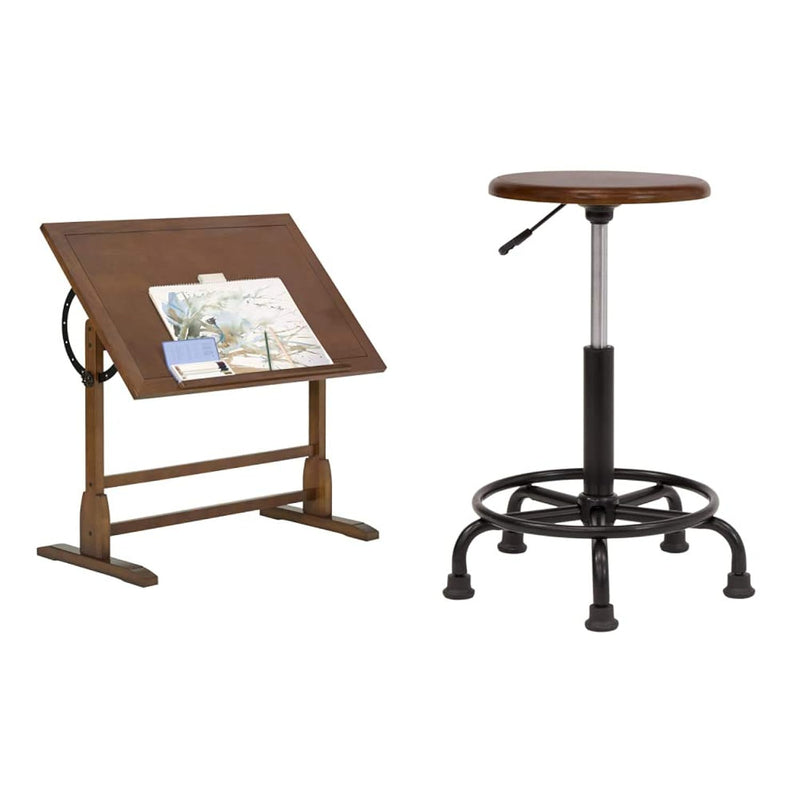 Vintage Rustic Oak Drafting Table, Top Adjustable Drafting Table Craft Table D