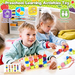 Montessori Wooden Beads Stacking Toys: 2 3 4 Year Old Boys Girls Birthday Gifts - Toddler Sequence Game & Sorting Blocks & Lacing & Matching Shape - Preschool Learning Activities For 2-5 Years Kids