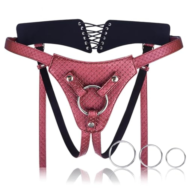 Strap On Dildo Harness For Women Men Pegging Sex Toys, Fully Adjustable Vegan Leather Strap And Corset Style Back With 3 Size Metal O-Rings Adult Toy For Lesbian Gay Couples