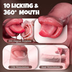 Thrusting Dildo Tongue Sex Toys, 360° Licking Mouth Flesh Silicone Dildos