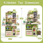 Kids Kitchen Playset Set, 63Pcs Pretend Play Kitchen Toys For Toddlers, Cooking Stove With Steam Sound Light, Play Sink With Manual Faucet, Play Food Accessories Gift For Boys, 33’’H Green
