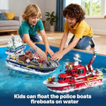 City Floating Boats Building Set, Police Boat And Fire Rescue Boat, Compatible With Lego Ship City Stem Building Toys, Ideal Gift For Kids Boys Girls 6 7 8 9 10 11 12