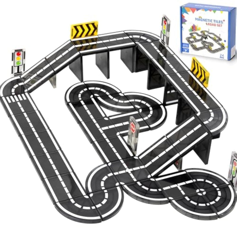 Magnetic Tiles Road Expansion Set, Preschool Learning Sensory Kids Toys, Stem Magnetic Building Blocks For 3+ Year Old Boys & Girls, Creative Birthday Gifts
