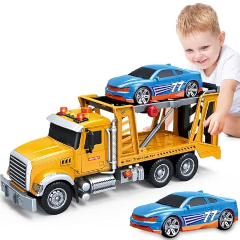 Kids Toys For 3 4 5 6 7 8 Years Old Boys, Transport Cars Carrier With Racing Car With Lights, Sounds, Toddler Friction Powered Truck Vehicle Toy For Boys Girls Christmas Birthday Gifts