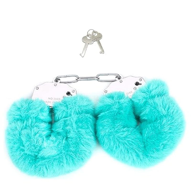 Fluffy Furry Handcuffs With Keys Stainless Steel Fuzzy Wrist Cuffs Soft Plush Sm Bondage Cuffs & Quick Release Handcuffs For Couples Cosplay (Blue)