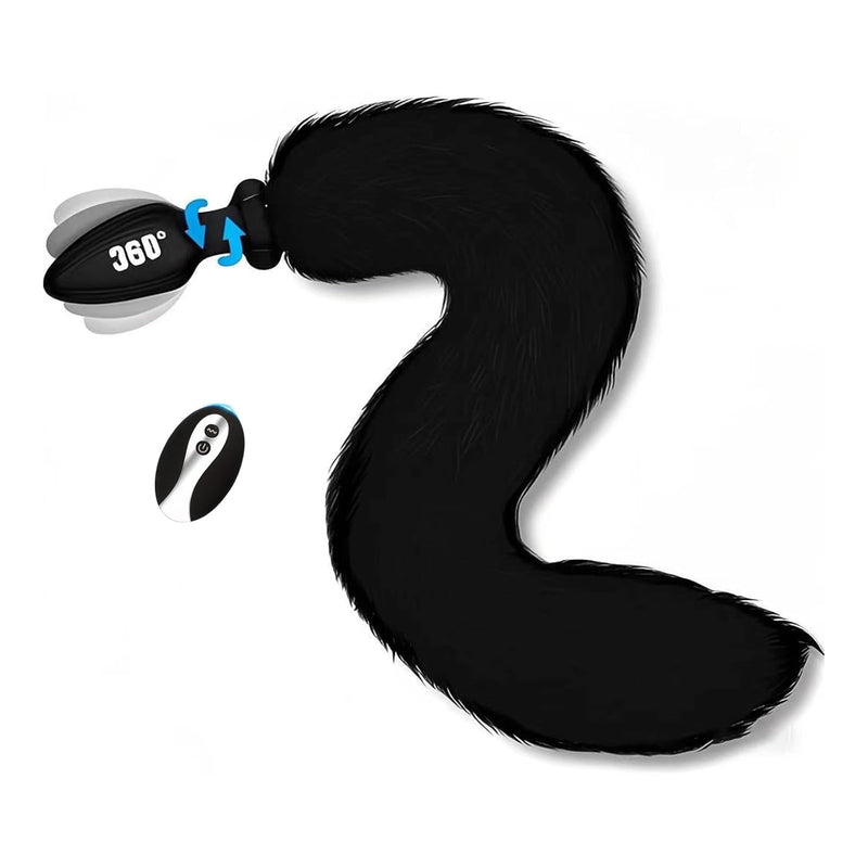 Sexy Fox Tail Silicone Anal Plug Anal Butt Plugs Stimulato Role Play Wearable Adult Sex Vibrators Toys For Women Cosplayer, Remote Control 10 Powerful Vibrating & 3 Wiggling Modes (Black)
