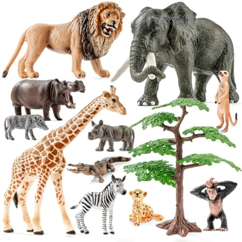 12Pcs Realistic Safari Animals Figures Learning Toys Set, Large African Animal Toys, Wild Zoo Animal Toys, Educational Playset Toys For Boys Girls, Birthday Gift For Toddlers Kids