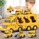 5 In 1 Construction Trucks Cars Toys For Toddlers 3-5, Boy Toddler Car Truck Toys With Light Sound, Includes Crane, Mixer, Bulldozer & Excavator, Birthday Gifts Toys For 2 3 4 5 Year Old
