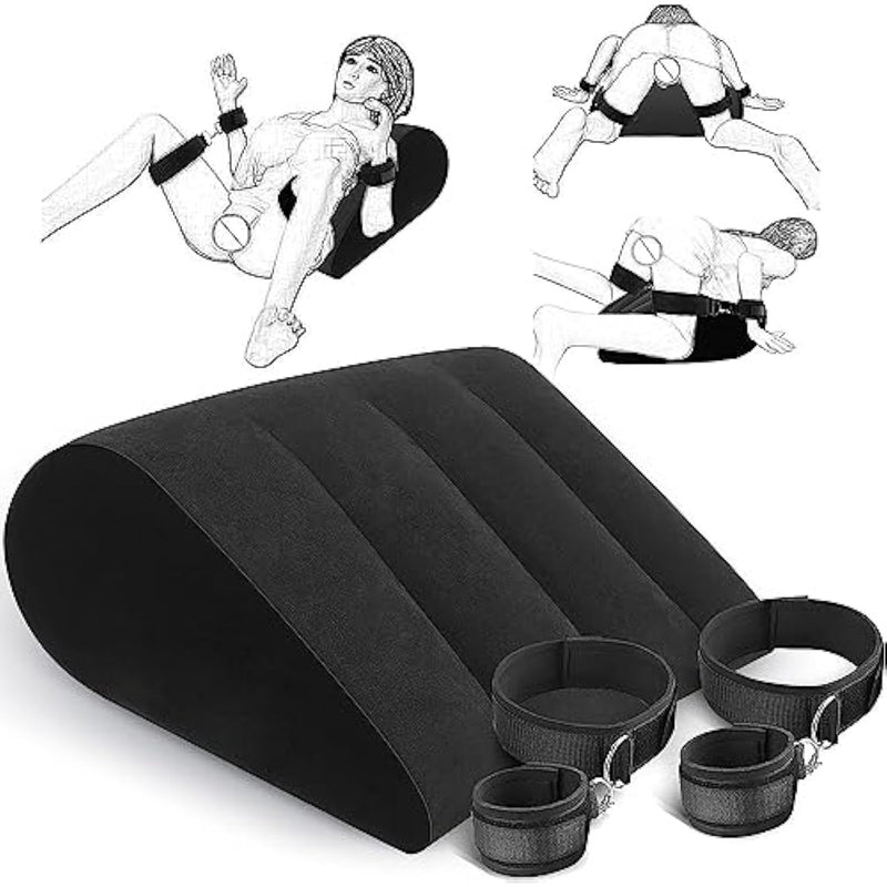 Prosixtoy Sex Bondage Pillow Handcuffs Set - Thigh Wrist Cuffs Sex Position Support Pillow Inflatable Ramp Sex Furniture Couples Toy Bdsm Bondage Restraint Kit Adult Sex Toy For Women And Couple(Black