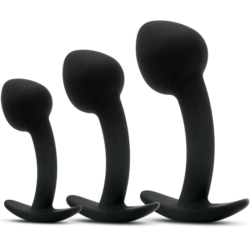 Adult Anal Butt Plugs Soft Silicone Training Kit With Safty Handle, Set Of 3 (Bent)