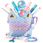 Mermaid Makeup Kit For Girls Kids Toddlers, Mermaid Toys For Age 3 4 5 6 7 8 Year Birthday, Girls Purse Non-Toxic Make Up Jewelry Toys