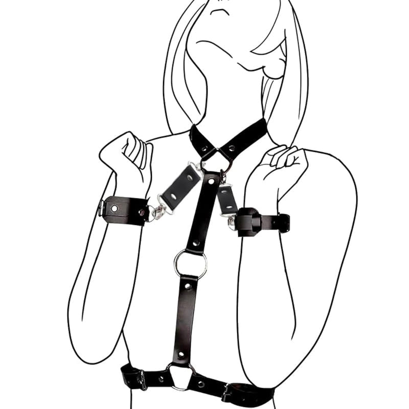 Neck To Wrist Bdsm Bondage Restraints Handcuffs Collar Set Sex Toys Behind Back Handcuffs Waist Belt Pu Leather Cuffs Adjustable For Adult Sm Games Women Men