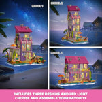 3 In 1 Pink Girls Beach House Building Set With Light, Seaside Villa Friends Building Toys, Compatible With Lego Friends Construction Educational Toy For Adults Kids Age 8-12 And Up (961 Pcs)