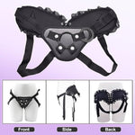 Adjustable Strap On Harness, Plus Size Strapon Harness For Women, Strapless And Wearable Dildo Harness, With 5 Different Sized O-Rings, Elegant Lace Ruffle Back Panel, Maximum Waist 52"
