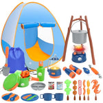 Kids Camping Toys Set With Pop Up Play Tent,32 Pcs Outdoor Pretend Camping Toys With Light & Spray For Boys Girls Age 3 4 5 6, Gift For Kids