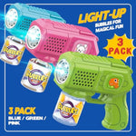 Bubble Guns With Bubble Solution- 3 Pack, Bubbles Gun, Blaster, Blower, Maker, Machine For Boys Girls, Birthday Gifts For Ages 3 4 5 6 7 8 Year Old Kid, Outdoor Toys For Toddlers, Party, Wedding