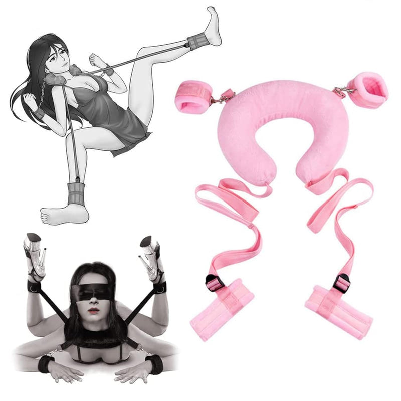 Adults Bed Restraints Sex Toys,Bondage Gear & Accessories Bdsm Toys Fuzzy Handcuffs Ankle Cuffs Pillow,Removable Tool Bondaged Kit For Couples (Pink)