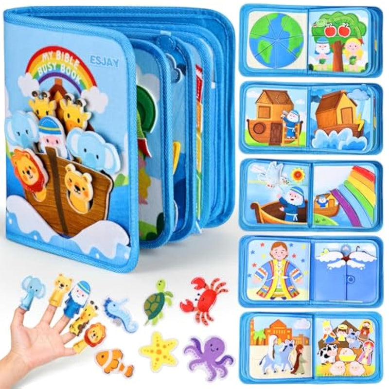 Busy Board Bible Busy Book For Toddlers, Montessori Toys 1 2 3 Year Old Toddler Baby, Noah'S Ark Toy Baptism Birthday Gifts For Boys Girls, Learning Educational Activity Book For Travel Airplane