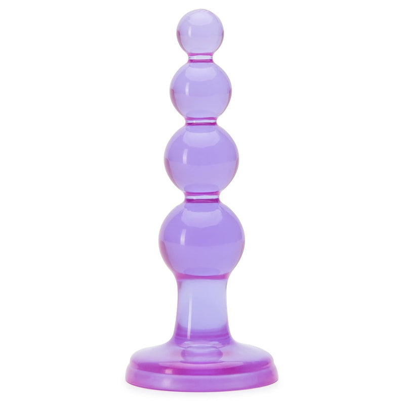 Beaded Butt Plug - 4 Inch Beginner Friendly Anal Plug - Flared Suction Cup Base With Graduated Beads - Waterproof - Purple