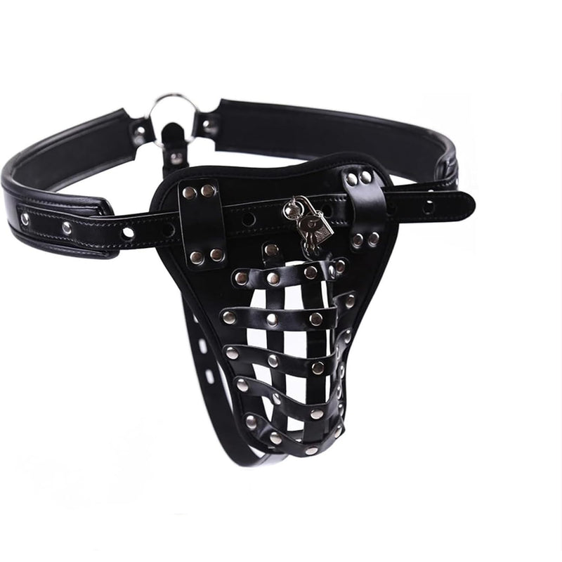 Men'S Chastity Belt With Chastity Lock Penis Cage Male Chastity Pants Leather Chastity Belt Harness For Men Gay Sm Bdsm Fetish Sexy Male Thongs Sexy Bondage Lingerie Adult Sex Toy