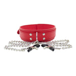 Stainless Steel Adjustable Nipple Clip Choker Necklace for Women with Black Leather Collar
