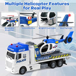 21.2 Inch Semi Police Truck Toy For 3 4 5 Years Old Boys - With Racing Car And Helicopter, Friction Powered Transport Truck Crane Vehicle With Lights And Sounds For Boy Christmas Birthday Gifts