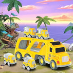 Toddler Car Toys For 3 4 5 Years Old Construction Transport Truck With 4 Pack Small Pull Back Construction Vehicles Friction Power Cars Christmas Birthday Gifts For Kids Boys Girls