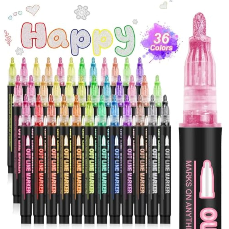 36 Color Metallic Outline Markers for Kids & Adults, Drawing, Cards & DIY Crafts