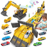 Toys For 3 Year Old Boys,Excavator Toys For Kids With 6 Metal Racing Cars And 2 Engineering Vehicle,Foldable Ejection Vehicle With Lights & Sound For 3 4 5 6 7 Years Old Gifts