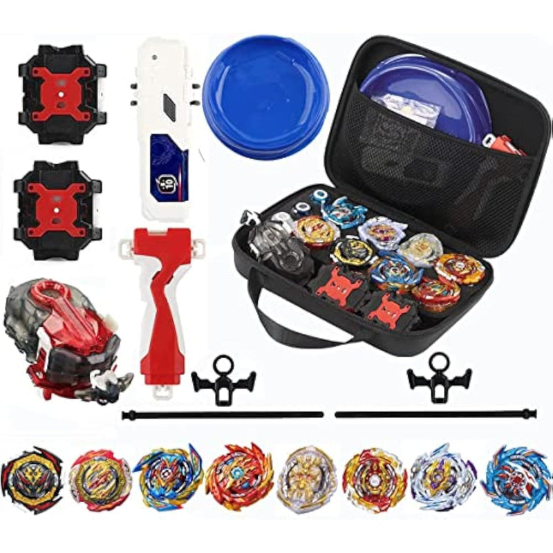 Bey Burst Gyro Toy Set With Arena Great Birthday Gift For Boys Children Kids 6 8 + Metal Fusion Attack Top Grip Blade Set With Battling Game Storage Box 8 Top Burst Gyros 3 Two-Way Launcher 2 Handles
