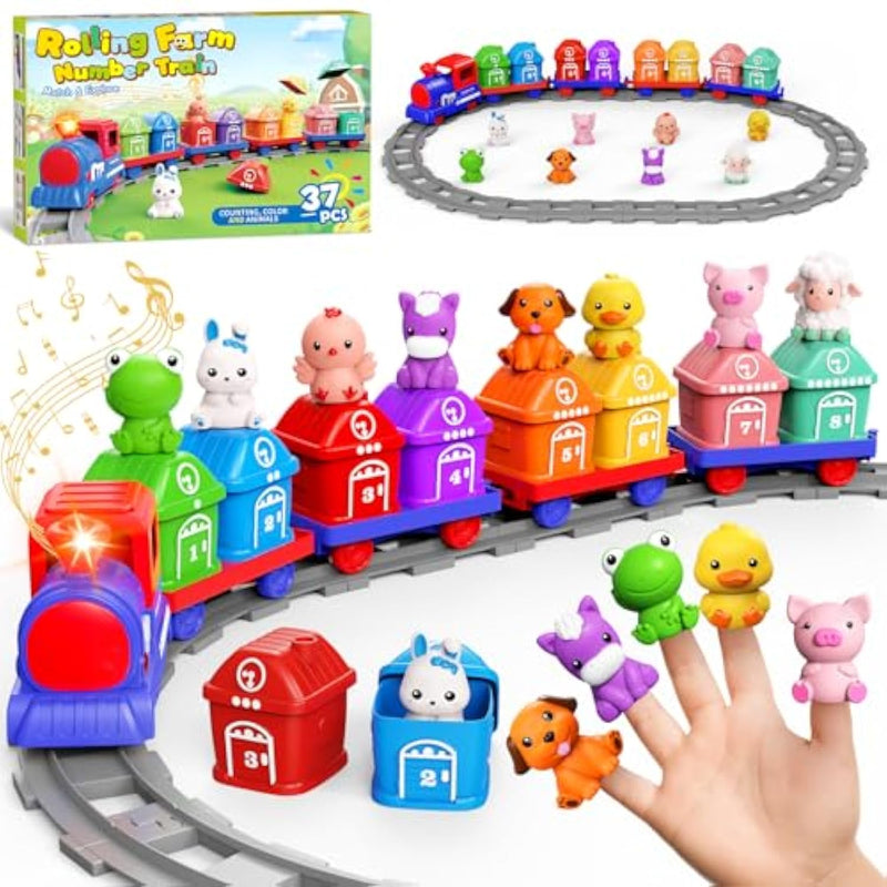 Train Set For Toddlers 2-4,Toddler Toys For 1 2 3 Year Old,Electric Train Set Montessori Learning Matching & Sorting Toys, Learning Toy Birthday Gift For Boy Girl