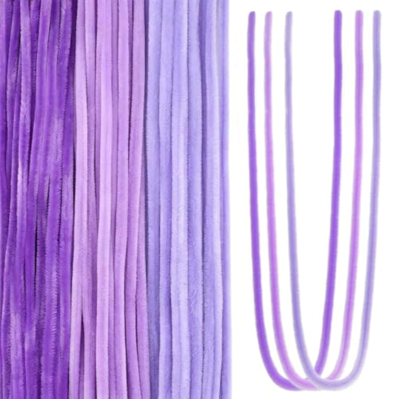 300pcs Long Purple Pipe Cleaners Wire and Fiber Chenille Stems