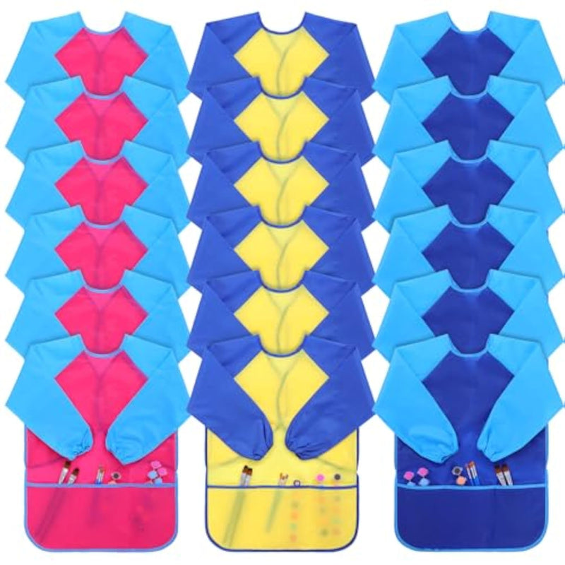 18 Pcs Waterproof Paint Smocks for Toddlers, Kids Art Smocks with Adjustable Neckline