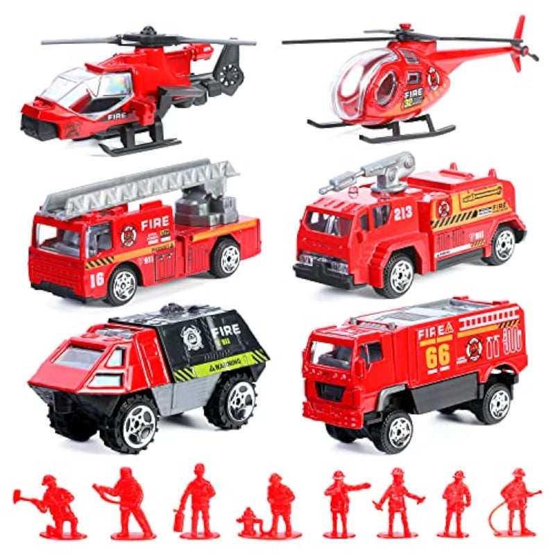 14 Pcs Fire Truck With Firefighter Toy Set, Mini Die-Cast Fire Engine Car, Mini Rescue Emergency Vehicle Playset For Kid Boy Girl Birthday Christmas Party Favors
