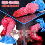 Inflatable Squirting Dildo Anal Plug Thick Big Dog Knot Dildo Animal Fake Penis Suction Cup Dildo Realistic Ejaculating Red Silicone Fantasy Dildo Anal Trainer Gay Sex Toy Men Women Couples 7'' (A)