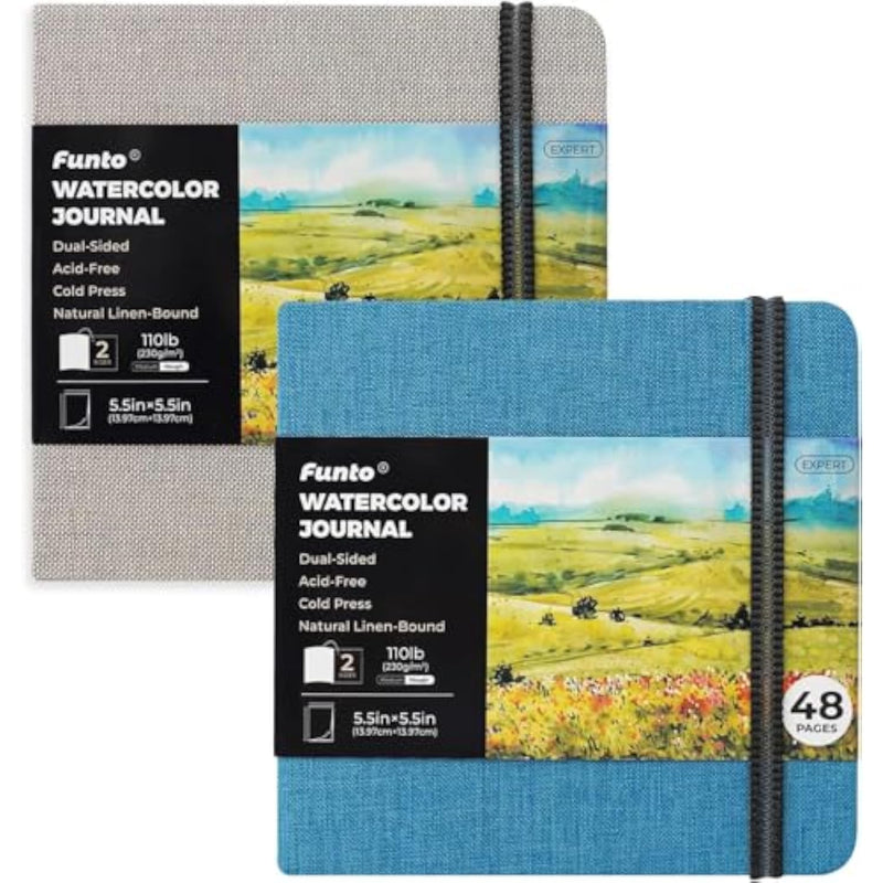 2 Pack Watercolor Journals, 5.5 x 5.5 Inch, 48 Pages, 230 GSM Mixed Media Paper