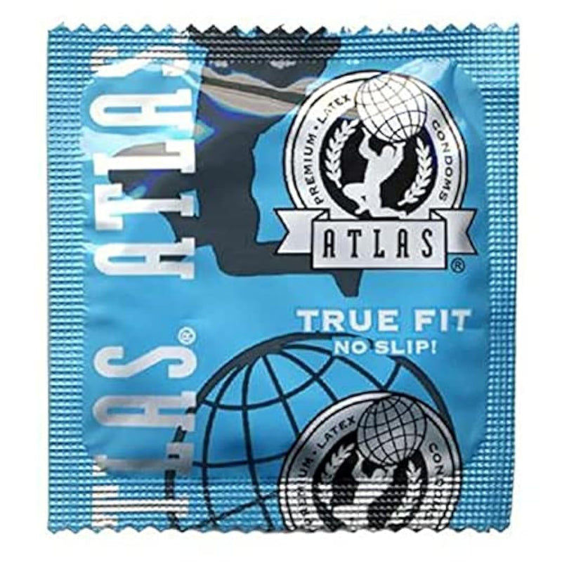 Atlas True Fit, Snugger Fitting Smaller Sized Lubricated Latex Condoms with Silver Pocket Case, 24 Count