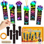 60 Pcs Fall Harvest Scratch Bookmarks for Kids, Thanksgiving Rainbow Art Craft Kit