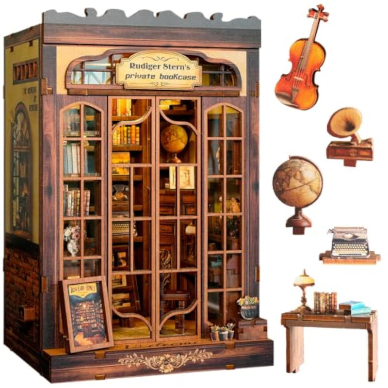 Retro Miniature Bookcase 3D Wood House with LED Light Kit