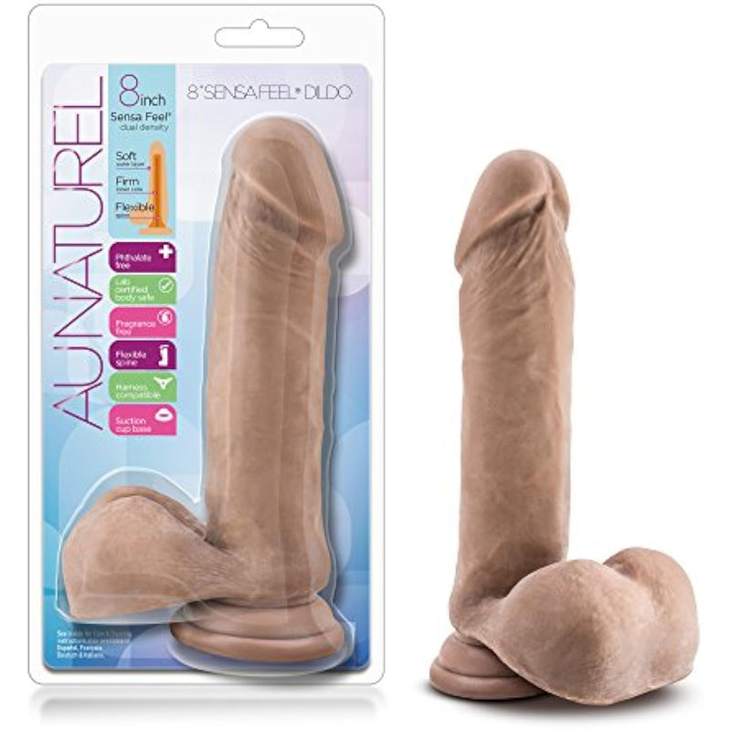 Au Naturel 8 Inch Realistic Sensa Feel Dual Density Flexi Shaft Dildo - Fragrance Free Strong Suction Cup Harness Compatible Female Male Adult Toy - Sex Toy For Couples - Latin
