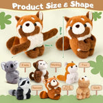 6Pcs Stuffed Animal Slap Bracelets For Kids, 10'' Safari Animal Plush Wrist Snap Bracelets Bulk Jungle Safari Party Favors Birthday Supplies, Red Panda Sloth Koala Raccoon Monkey Fox Plush Toy