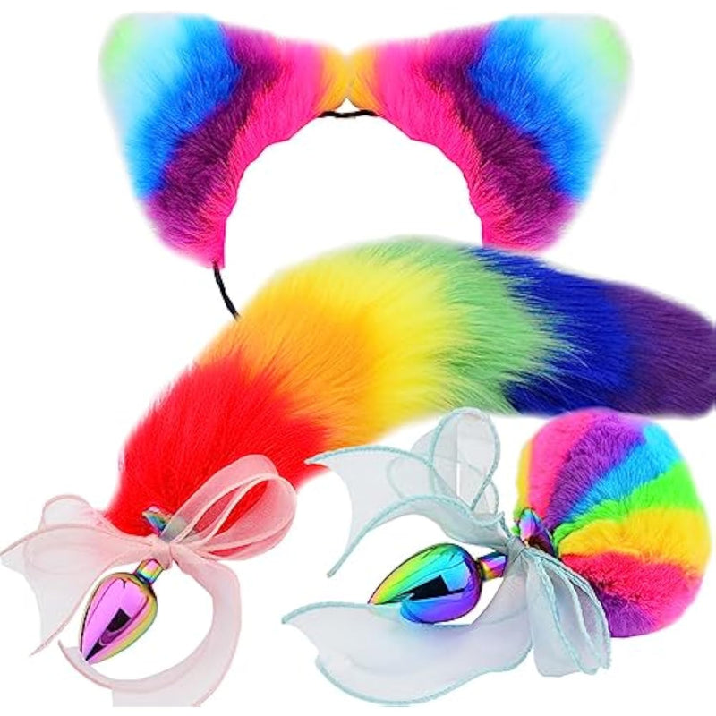 Fox Animal Costume Set Cat Ear Headband Bunny Fox Tail Butt Plug Fox Wolf Tail Furry Anal Plush Plug Cosplay Butt? Plug Anal Sex Toys Colorful Anal Plug