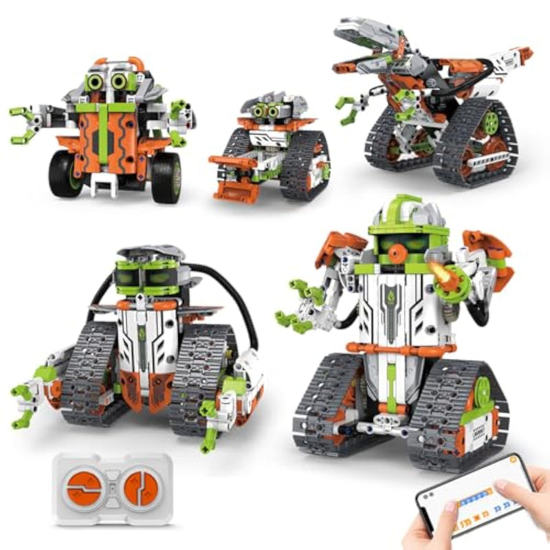 Stem Robot Building Kit With Remote Control For Boys Age 6-13, Coding Robotic Technic Toys Birthday Gifts For Kids, 5 In 1 Science Kit Robotic Models With 539 Pieces