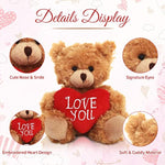 Plush Stuffed Animal Mocha Heart Bear – Love You Bears- Toy For Kids & Adults Valentine'S Day - Embroidered Heart Pillow (6 Inch, Brown Love You)