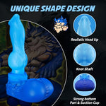 GRAEMEN 10.8 Inch Fantasy Wolf Dildo, Medium Firm Platinum Silicone Monster Toy with Knot Shaft, Textured Veins & Strong Suction Cup for G Spot, Prostate & Anal Play - Blue