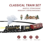 Steam Train Toy Set For Boys 3 4 5 6 7 Years, With Sounds & Light, Electric Classical Engine Locomotive For Kids, Rechargeable Model Train Kit For Christmas Tree, Cargo Car Railway Tracks