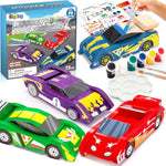 4 Pcs Wooden Race Car Painting Kit for Kids with Paints, Brushes & Instructions