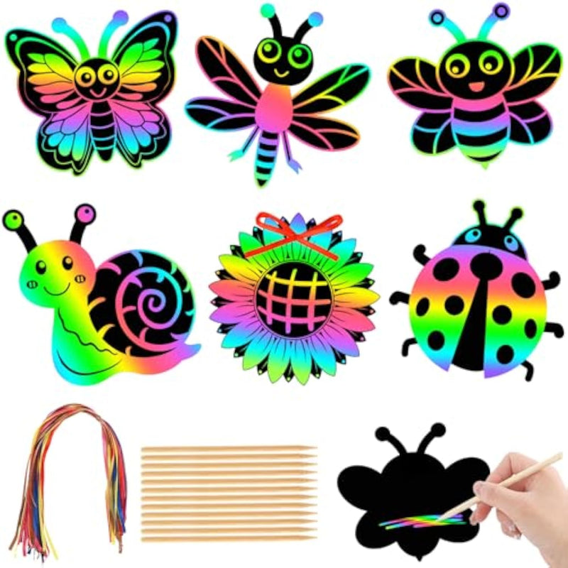 36 Piece Spring Bugs Scratch Card Kit for DIY Crafts
