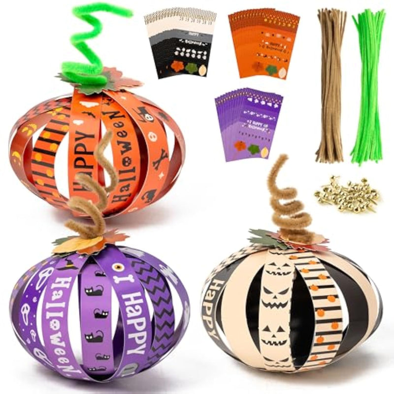 48 Pcs Halloween Paper Pumpkin Craft Kit for Kids, DIY Fall Decorations